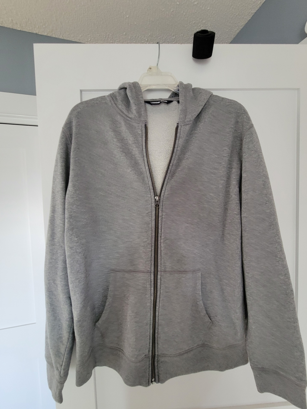 Lands' End Light Gray Full-Zip Hooded Sweater